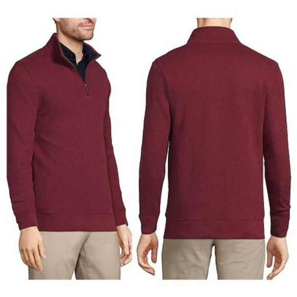 100% Cotton Lands' End Burgundy Bedford Rib Quarter Zip Sweatshirt, Large - Picture 1 of 6